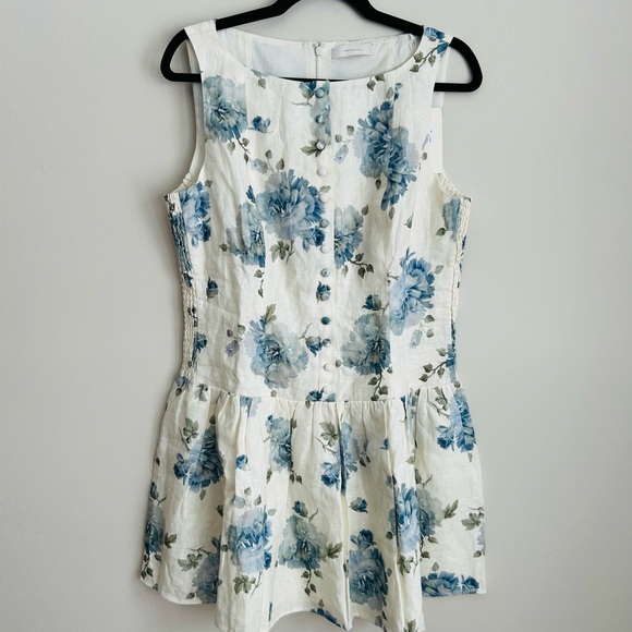 Faithfull The Brand Blue Floral Linen Mini Dress NWT | Summer Cottagecore 10 - Picture 4 of 12